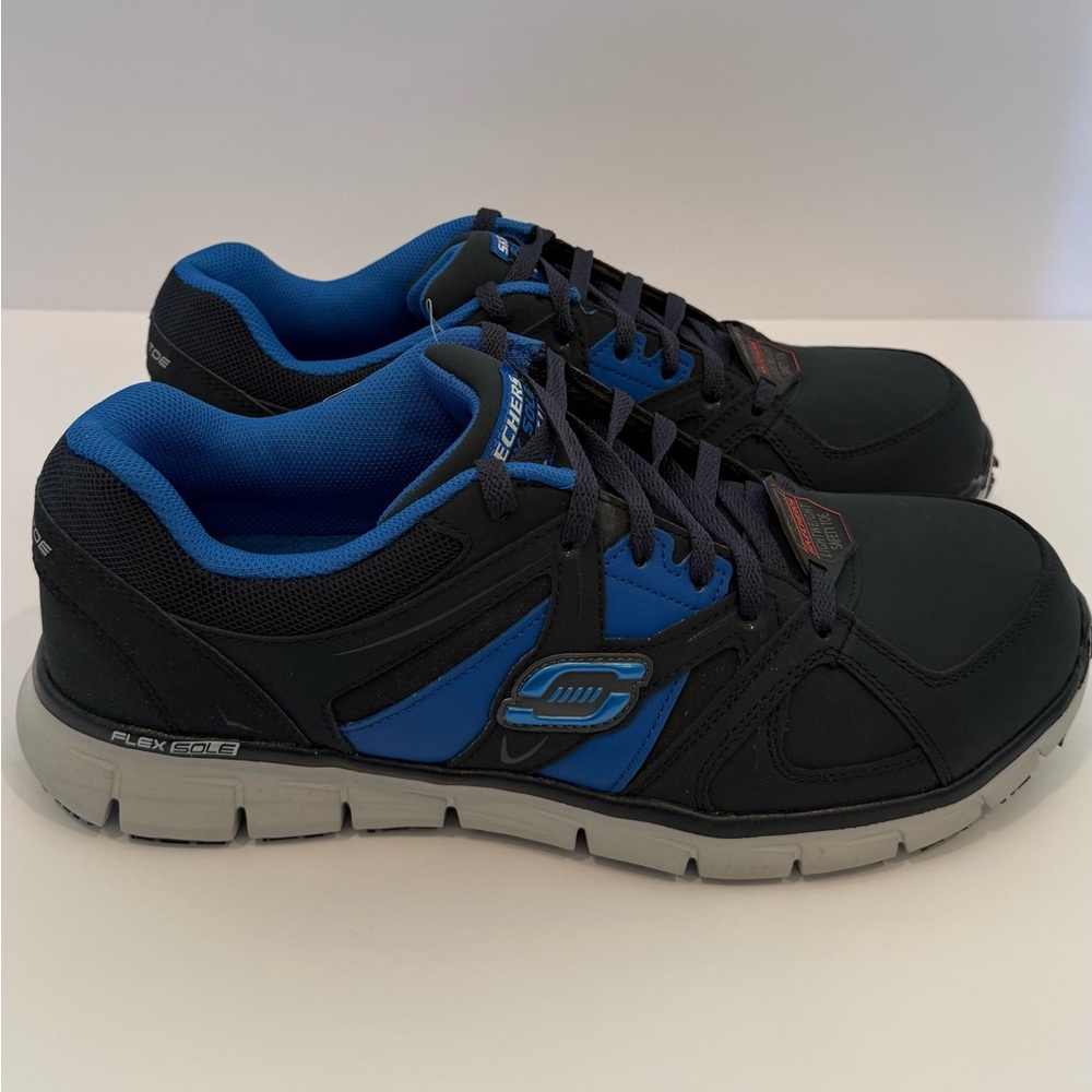 Skechers Black and Blue safety toe slip resistant sole sneakers - Picture 6 of 12